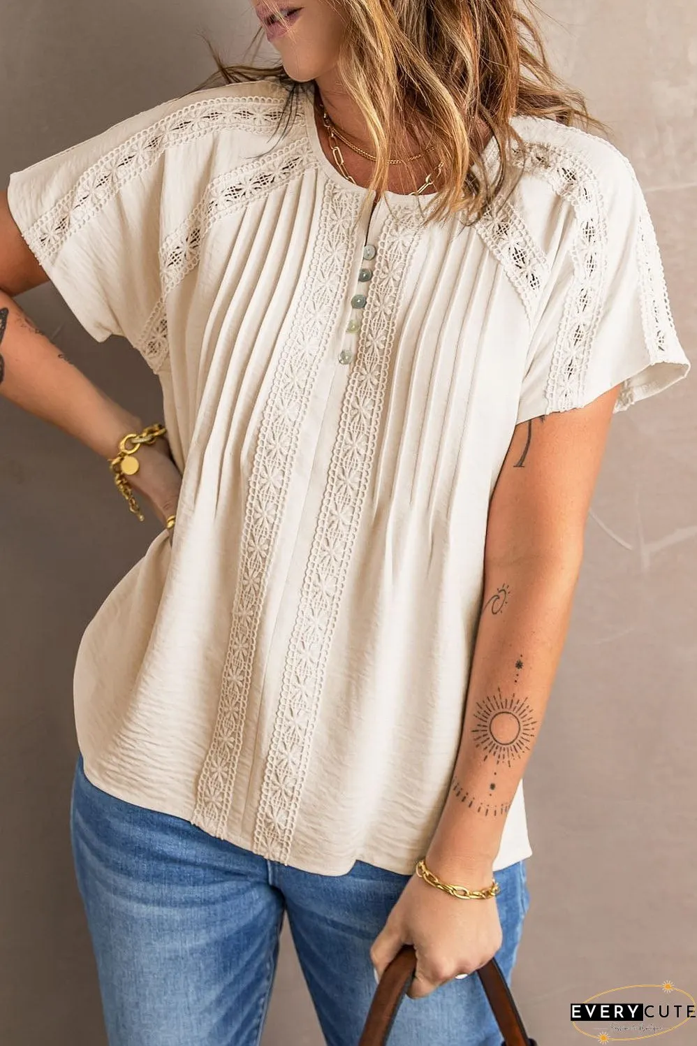 White Eyelet Jumpsuit with Pockets