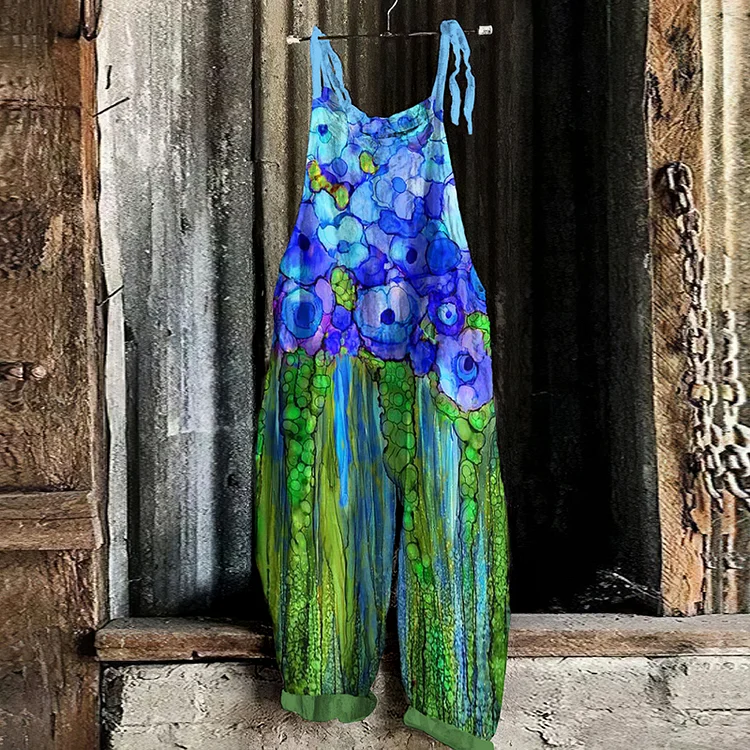 Vintage Wild Poppy Garden Gorgeous Flowers Graphic Casual Loose Jumpsuit