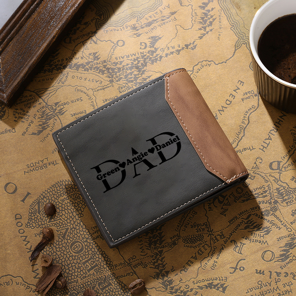3 Names - Personalised Dad Billfold Wallet Custom Name & Photo & Text Leather Wallet Father's Day Gifts-Jessemade AU