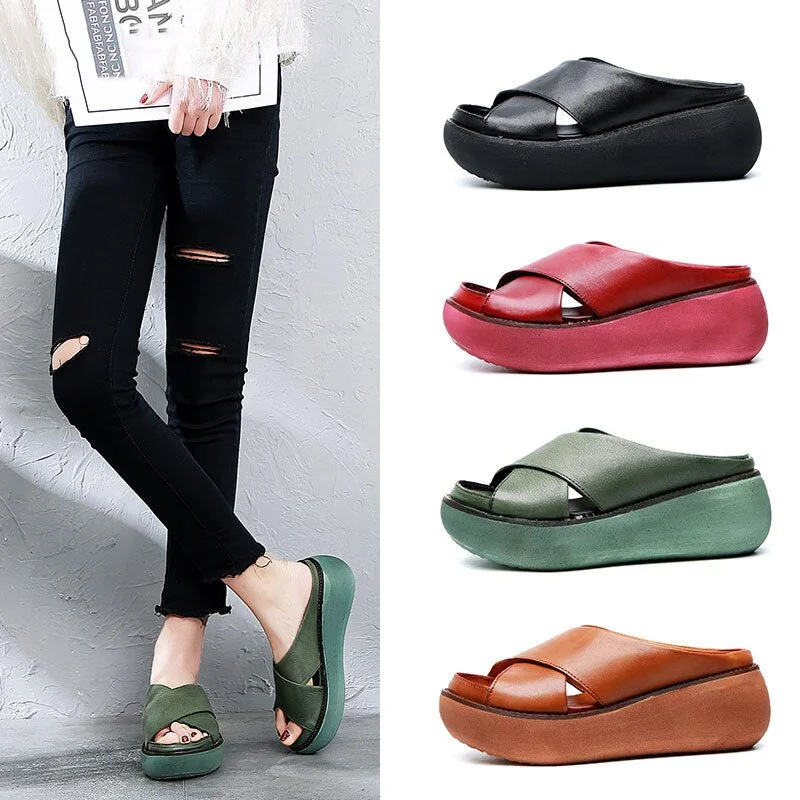 Women Sandals Soft Leather Wedges Shoes Woman Summer Sandals Beach Flip Flops New Platform Sandalias Mujer Wedge Heels Sandals