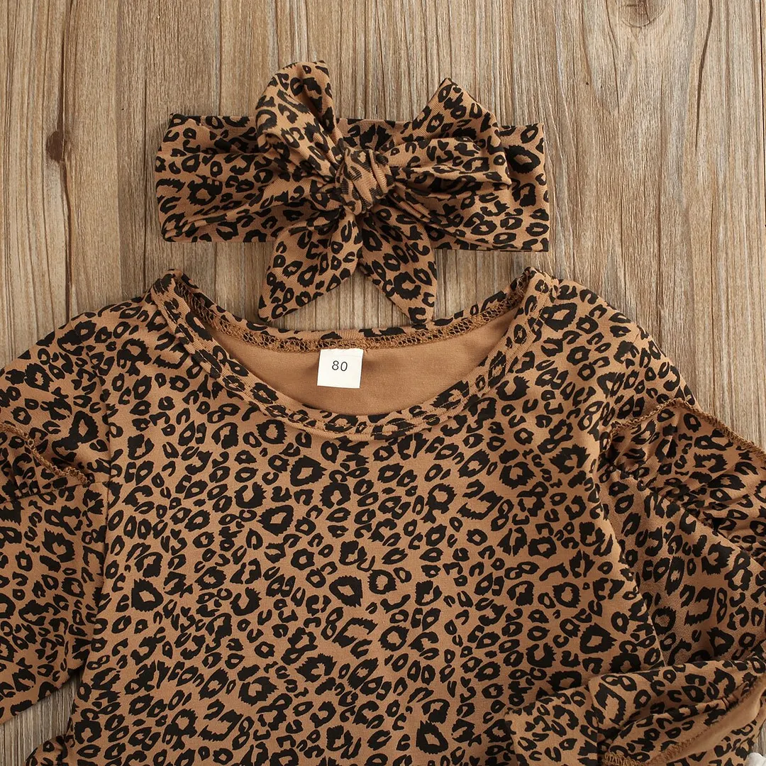 2020 Baby Spring Autumn Clothing Kid Baby Girl Clothes Ruffle Leopard Long Sleeve Shirt Tops Leggings Pants Outfit Set Tracksuit