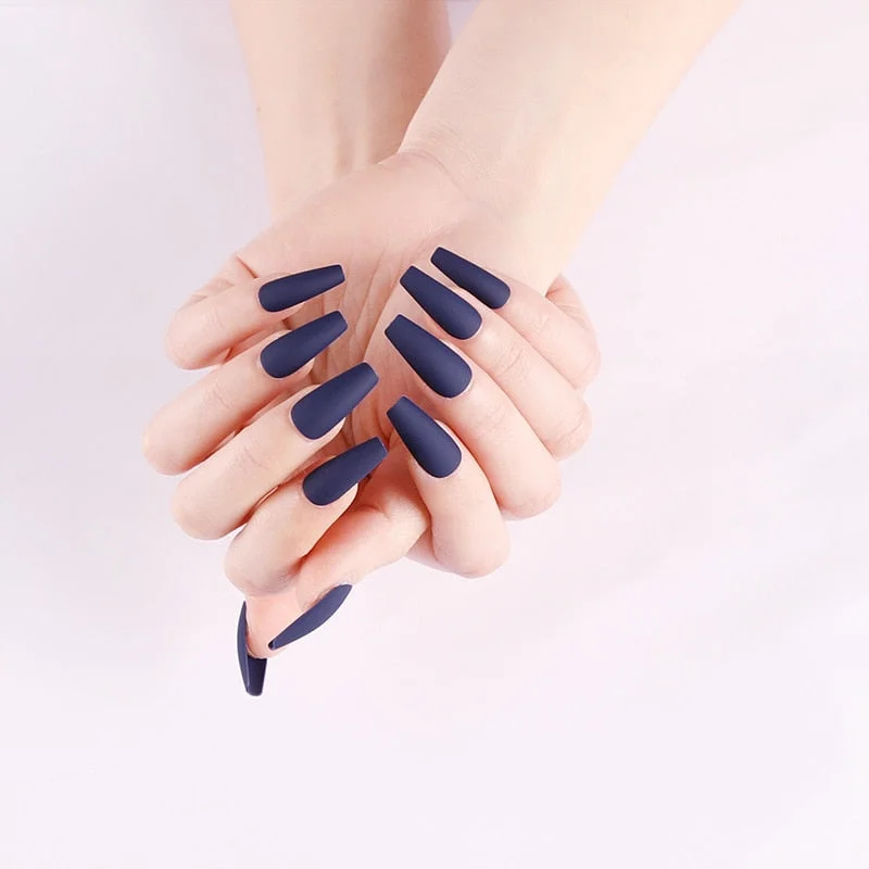 24pcs Long Sensual False Nail White Red Blue Fake Nail Extension Press On Nails Sharon Ladies Removable Decoration Nail Art-Nail Inspo