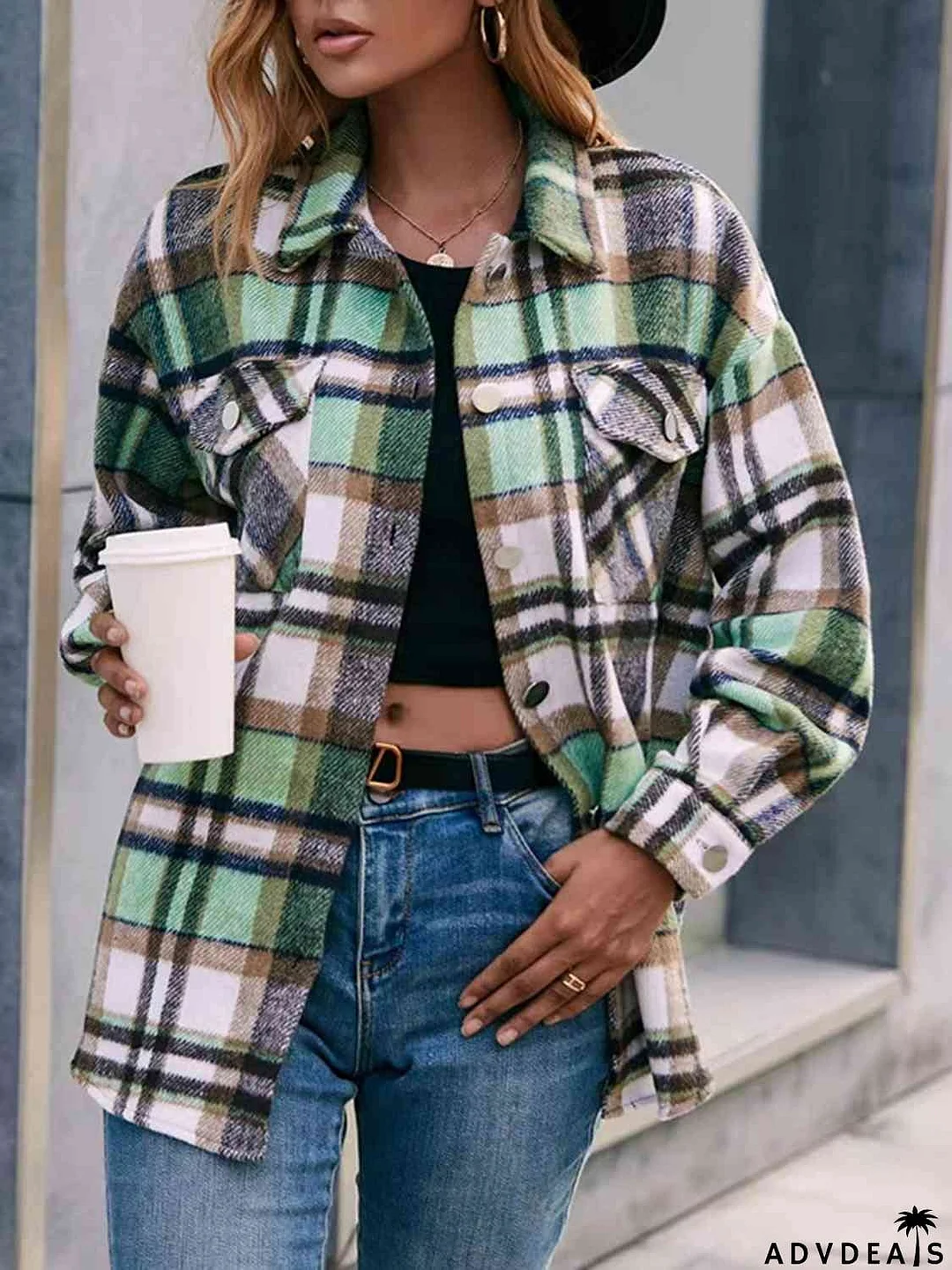 Plaid Collared Neck Button Down Jacket