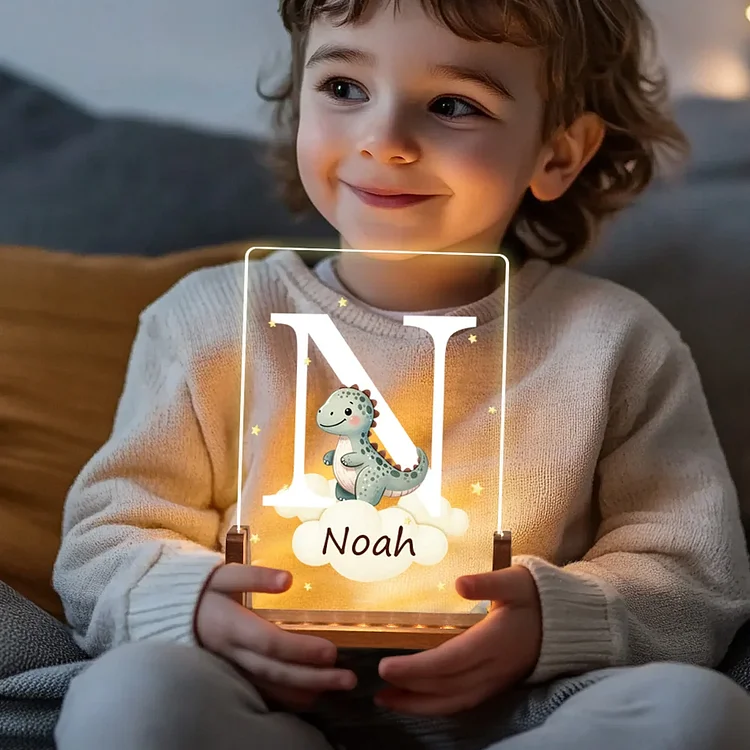 Personalized Cute Forest Animal Acrylic Cloud Star LED Night Light with Wooden Base Name and Initial Birthday Children's Day Gift for Boys Girls