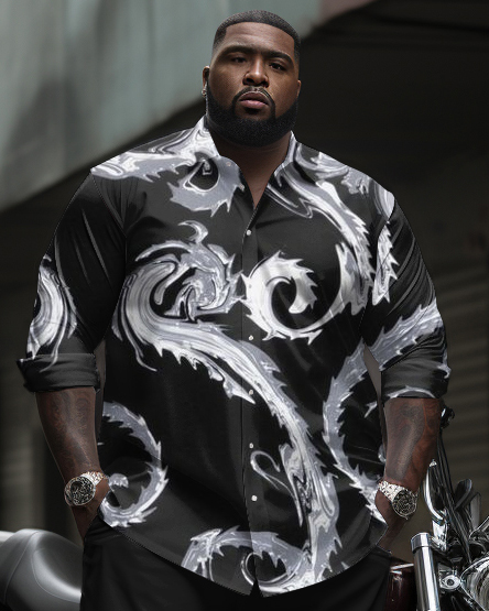 Men's Big & Tall Fashion Textured Print Long Sleeve Lapel Shirt 2-Piece Set