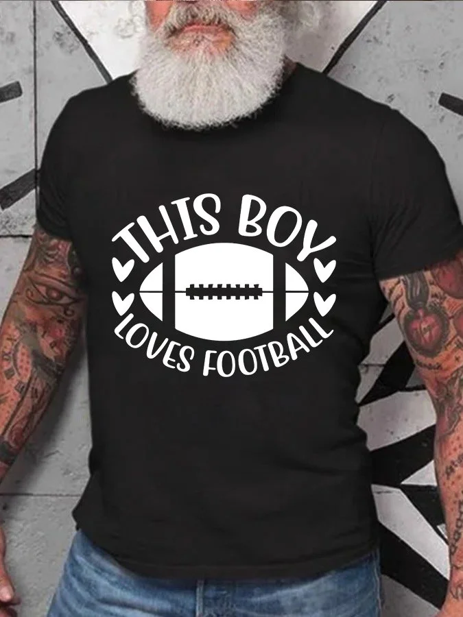 Men's Casual "This Boy Loves Football" Print T-Shirt