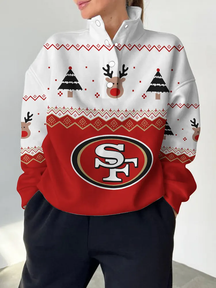 San Francisco 49ers 2025 New Design Casual Snap  Mockneck Pullover