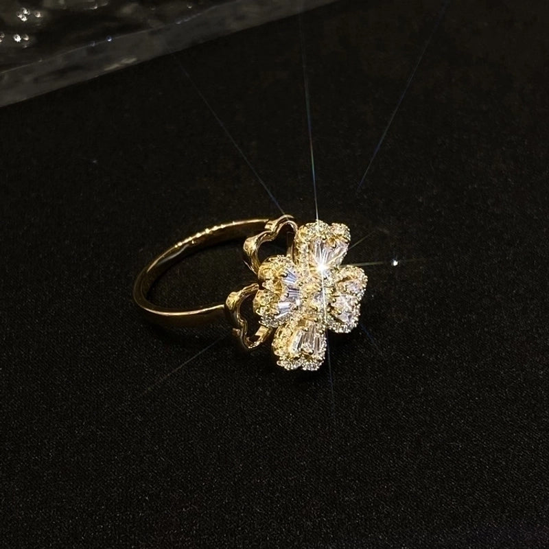 Fashion Heart Shape Butterfly Copper Plating Zircon Open Ring