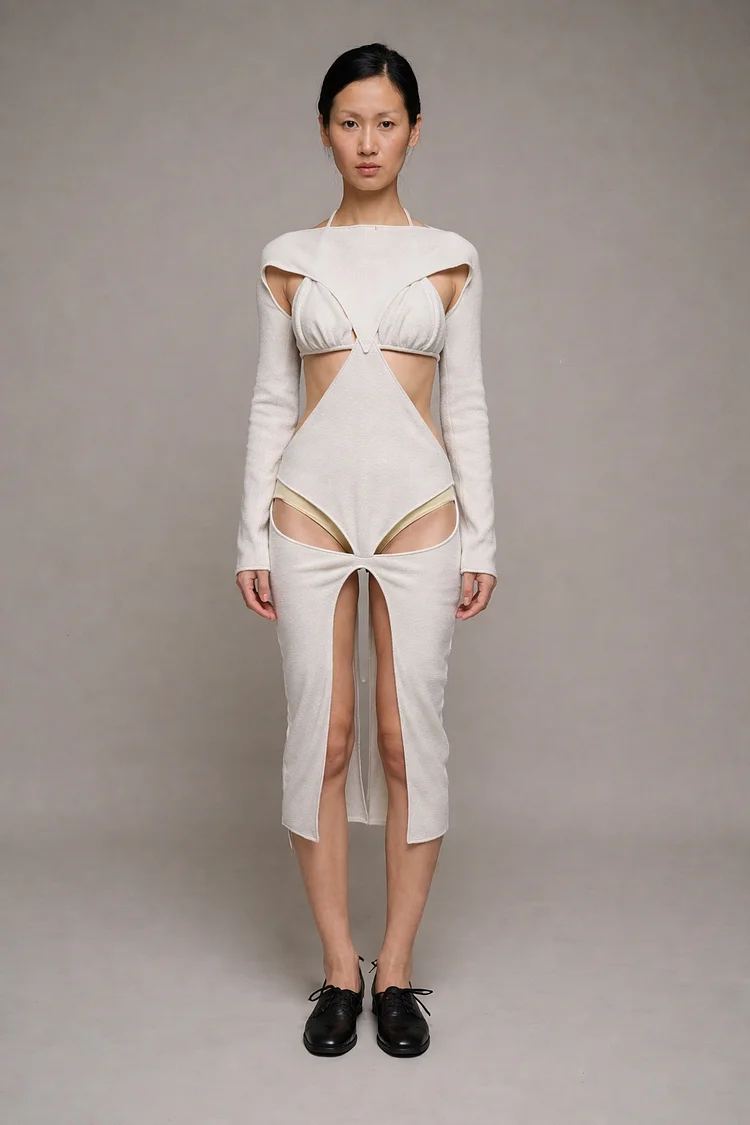 PARTICLE Sculptural Cut-Out Dress - 12 Recycled Water Bottles - Grey