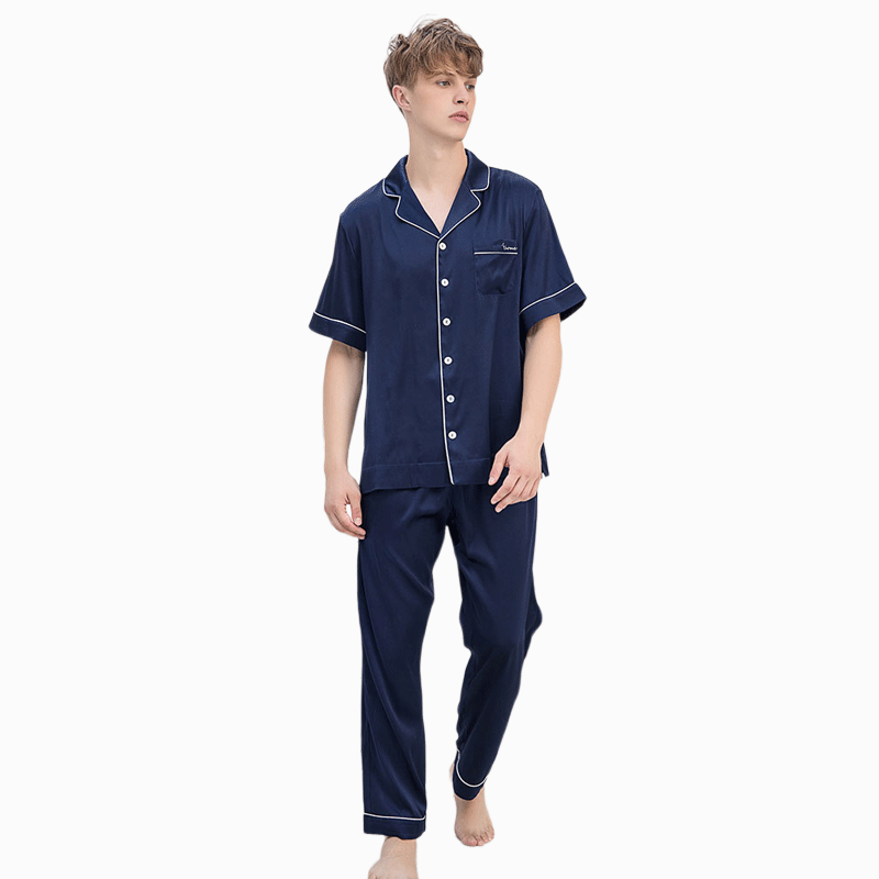 22MOMME Pyjama en soie classique manches courtes homme- SOIE PLUS