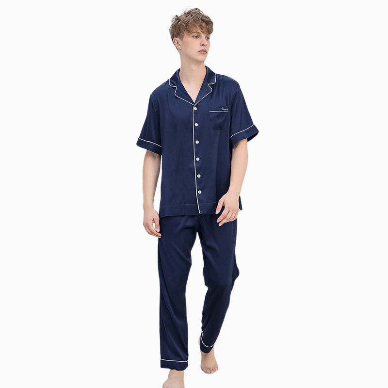 22MOMME Pyjama en soie classique manches courtes homme-Soie Plus
