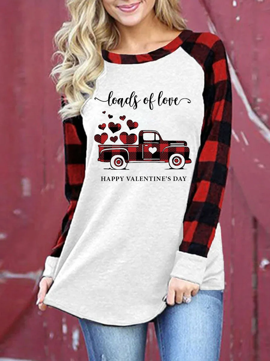 Loads Of Love Happy Valentine's Day Plaid Long Sleeve T-shirt