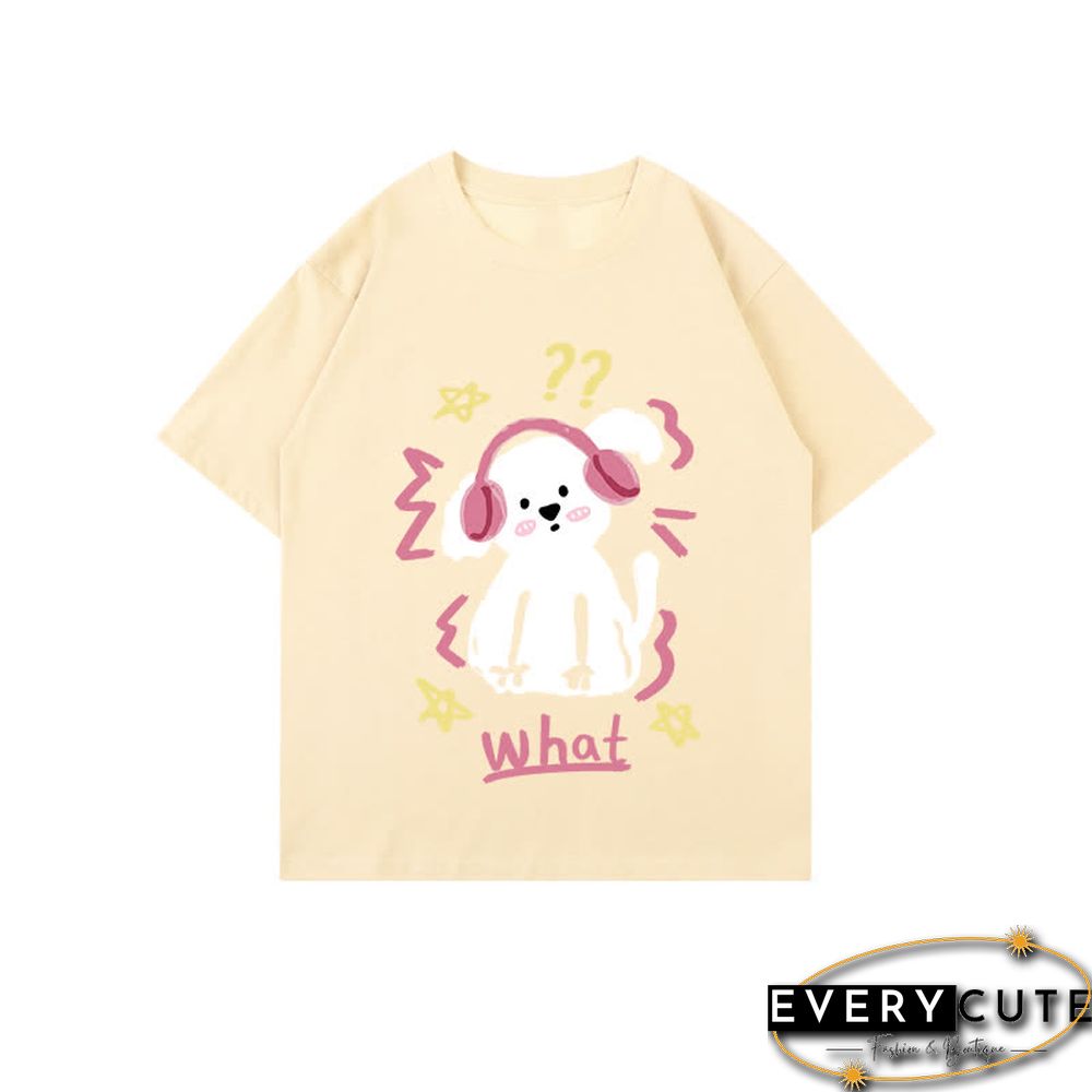 Kawaii Letter Puppy Print Round Collar Oversized T-Shirt