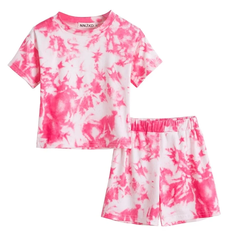 Girls Boys Kids Clothes Summer Flower Print Outfits Children Girls Clothing Cotton T-Shirt+Short Pants Infant Girls Casual Wear