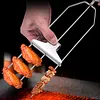 15.75 Inch Reusable Flat Grilling Skewers with Slider Push Bar Stainless Steel Grill Skewers with Storage Bag for Meats Chicken Sausage Veggie Shrimp Vegetables (2 fork Brush)