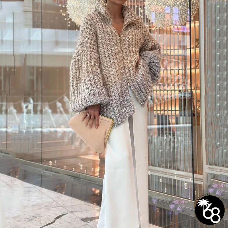 Comfortable sequined V-neck hoodie sweater | 168DEAL