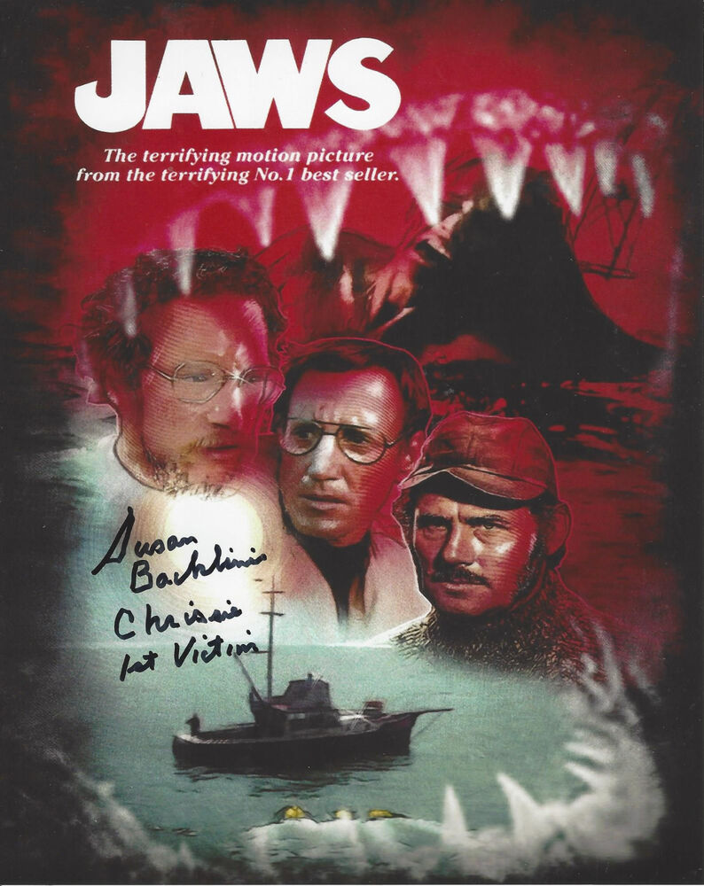 JAWS  autographed 8x10 Photo Poster painting (Chrissie) & 1st victim added Red background