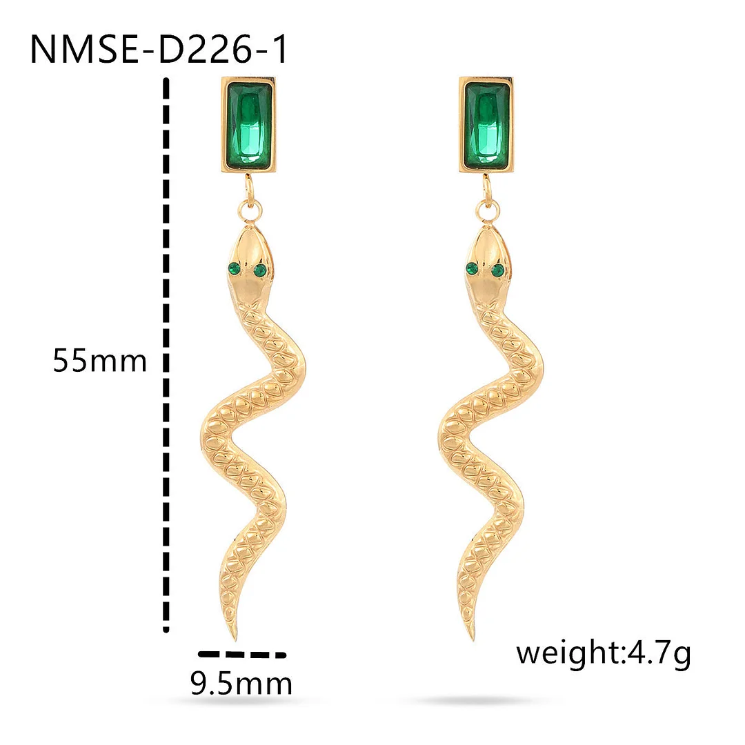Snake Shape Square Zircon Titanium Steel Earrings