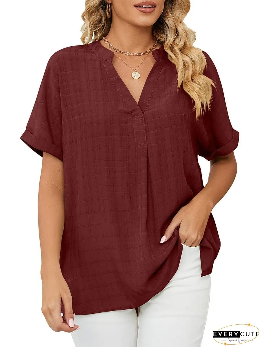 Solid V-Neck Loose Short Sleeve T-Shirt
