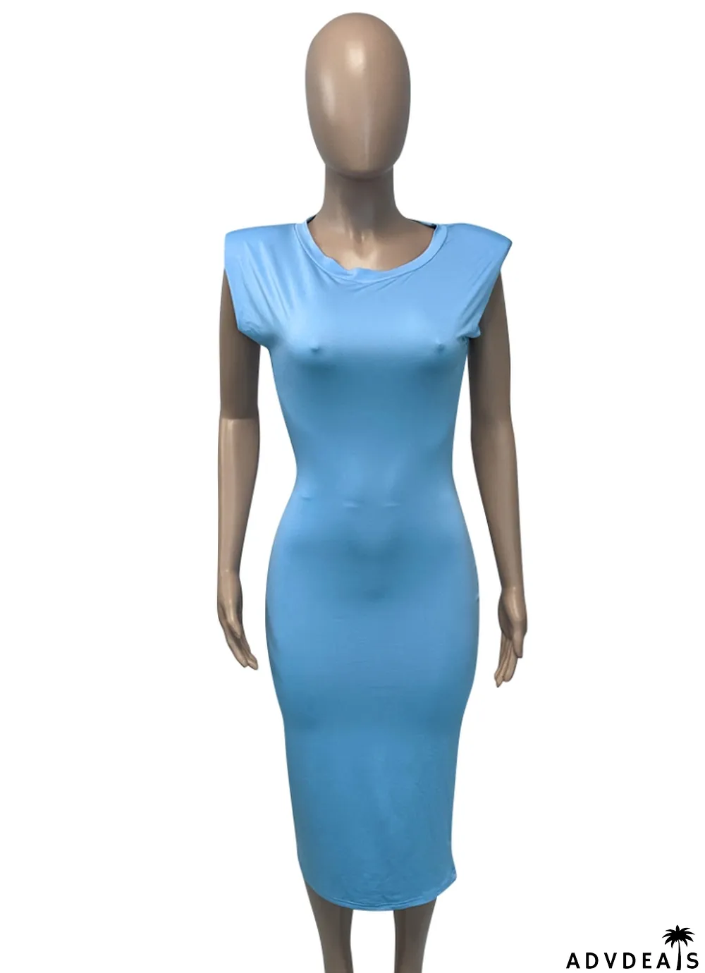 Summer Casual Blue O-Neck Pencil Dress