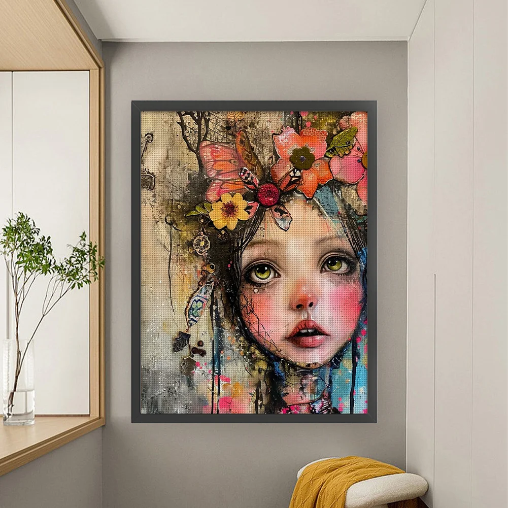 11CT Full Stamped Cross Stitch - Girl(Canvas|45*60CM)