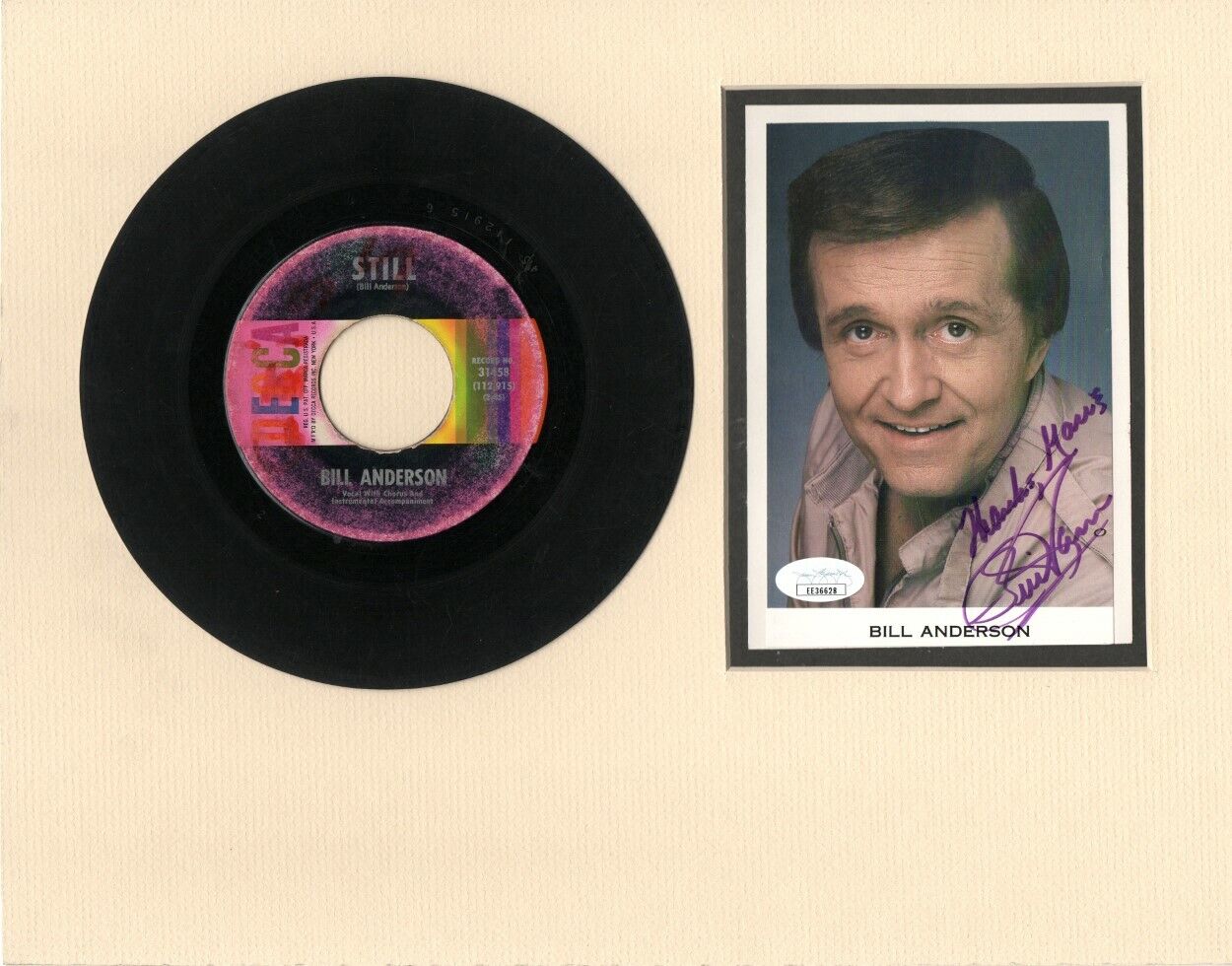 Bill Anderson Signed Autographed 11X14 Matted Photo Poster painting w/ 45 Record JSA EE36628