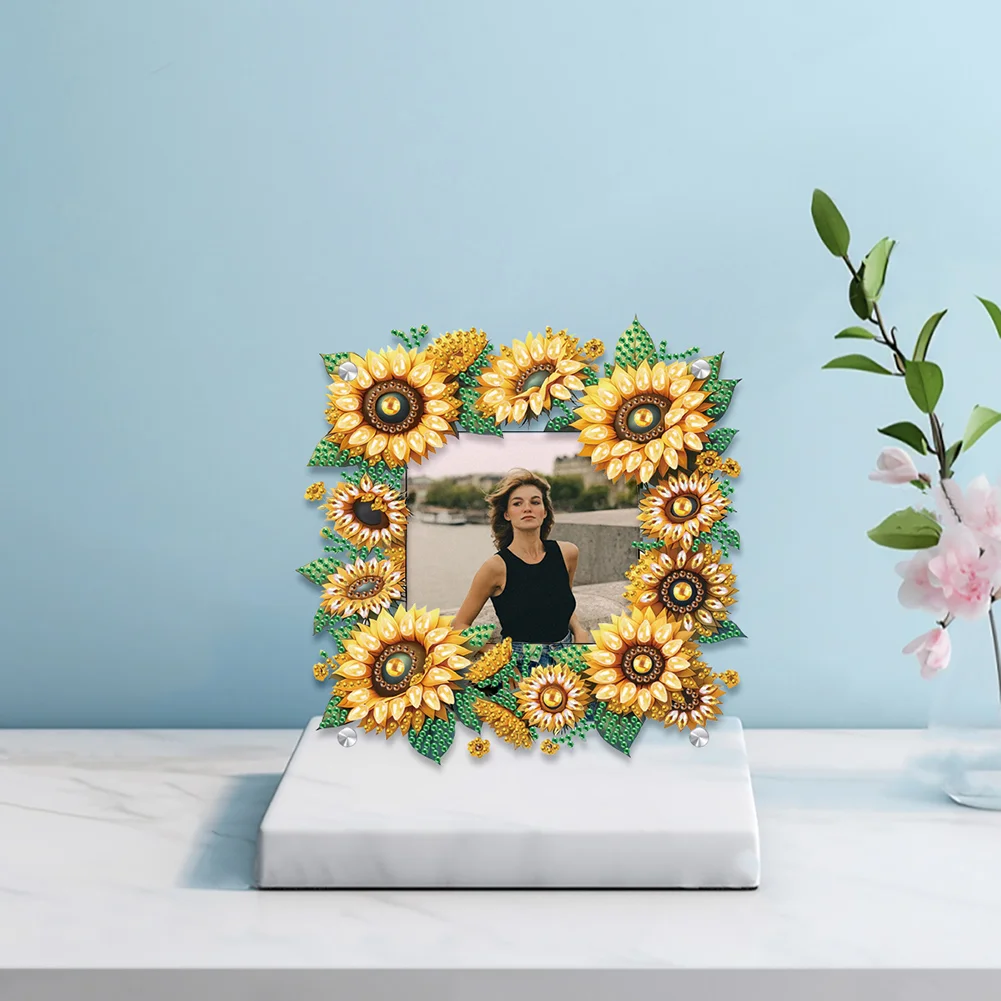 5D DIY Sunflower Acrylic Special Shape Rhinestone Tabletop Photo Frame Kit