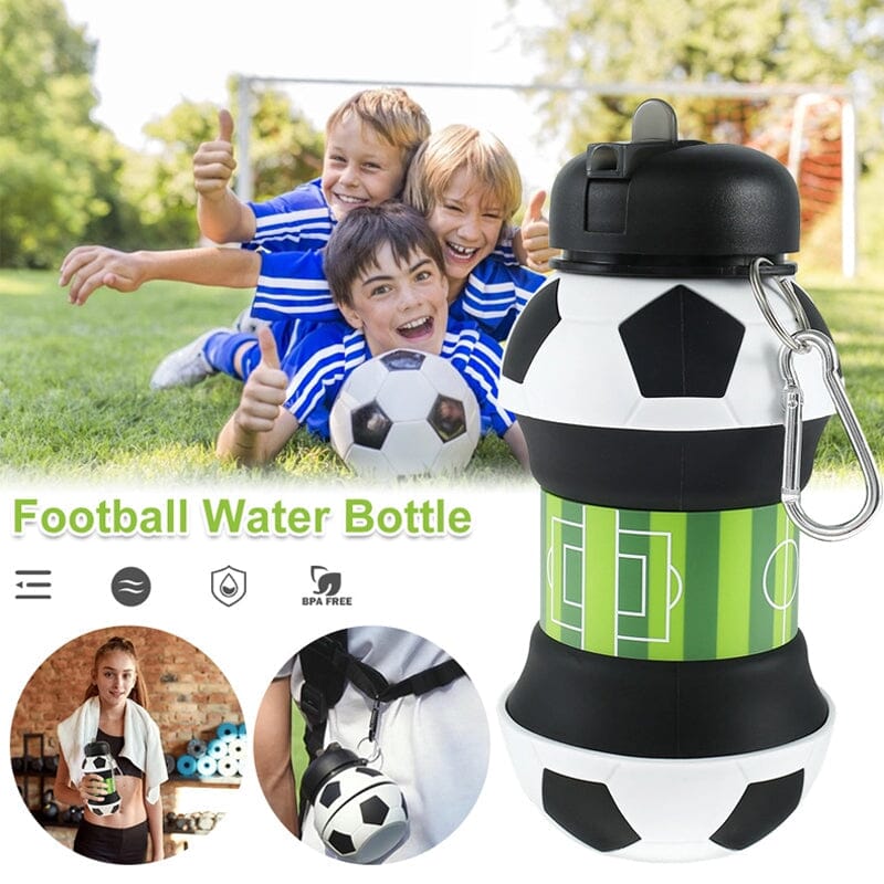 1 Liter Foldable Football Kids Water Bottles Portable Sports Water Bottle  Football Soccer Ball Shaped Water Bottl Silicone Cup