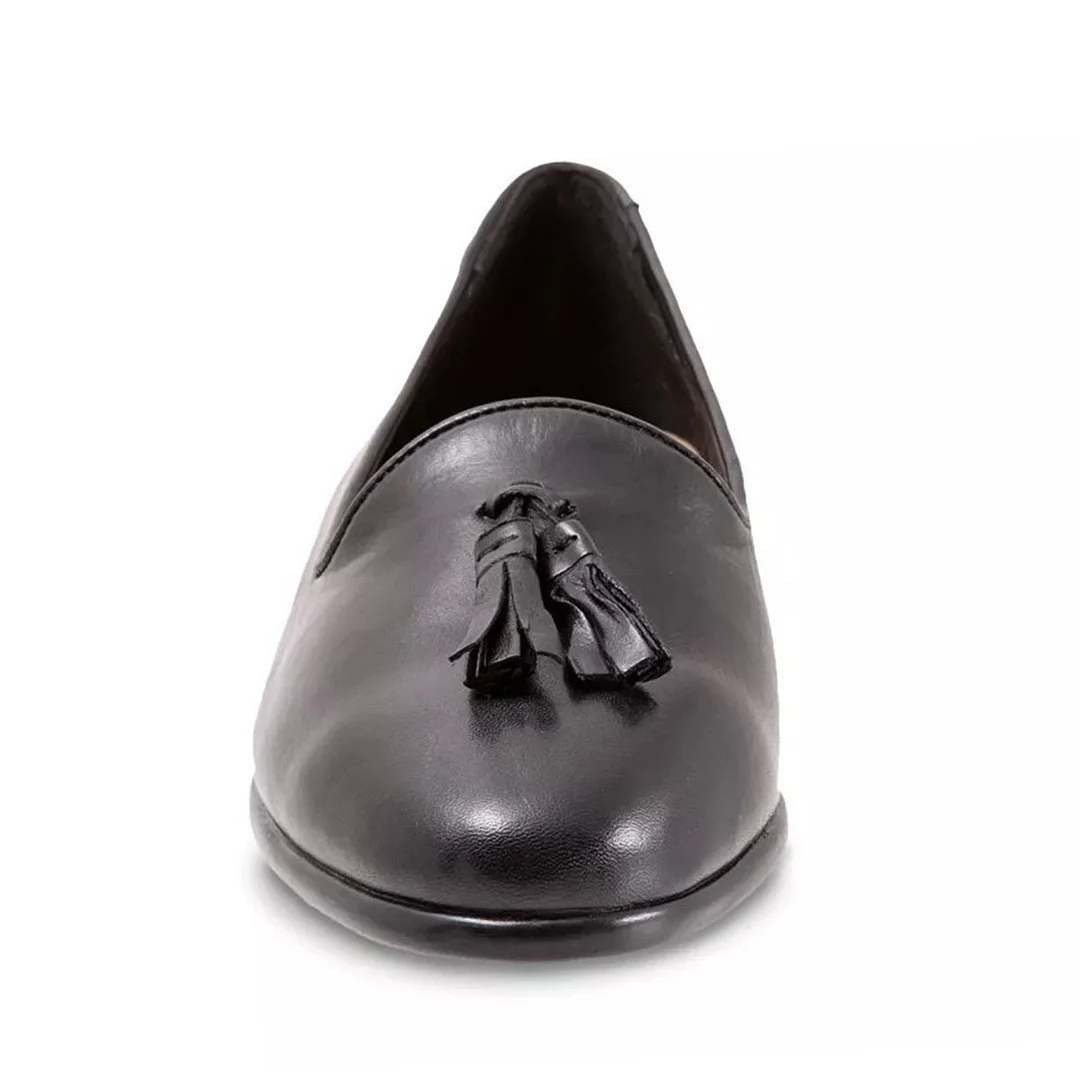 Black Vegan Leather Almond Toe Tassels Comfortable Flat Shoes Women