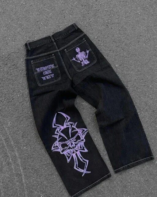 Gamistine fall outfits Y2K Jeans Harajuku Retro Elephant Graphic Baggy Jeans Blue Pants Women New Punk Rock Hip Hop Gothic Wide Leg Trousers Streetwear