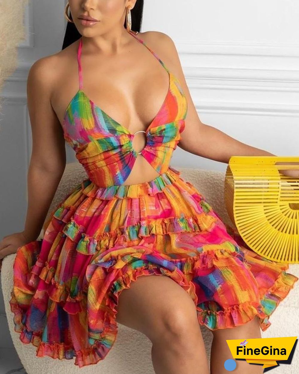 Cami Deep-V Floral Print Dress P10430