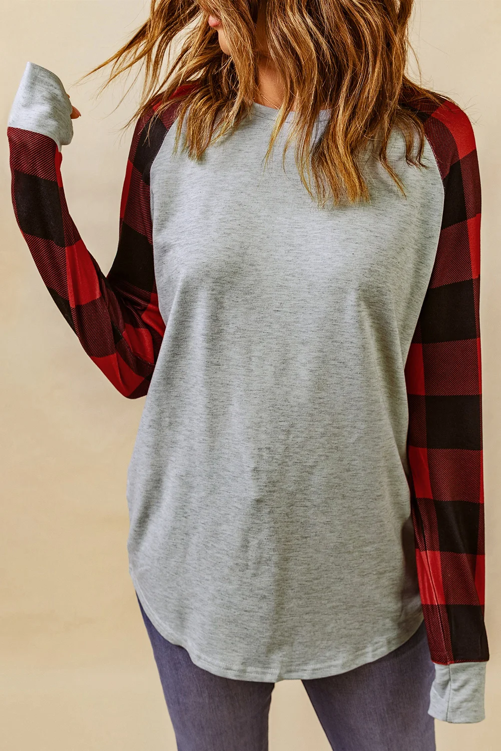 Gray Buffalo Plaid Long Sleeve Sweatshirt | IFYHOME