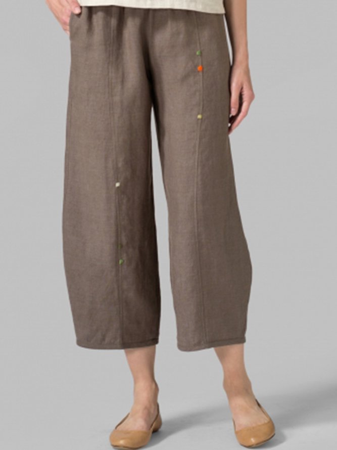 Linen Embroidered Crop Pants