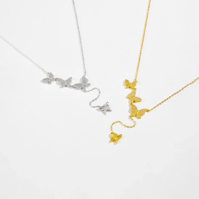 925 Sterling Silver Zircon Butterfly Pendant Necklace