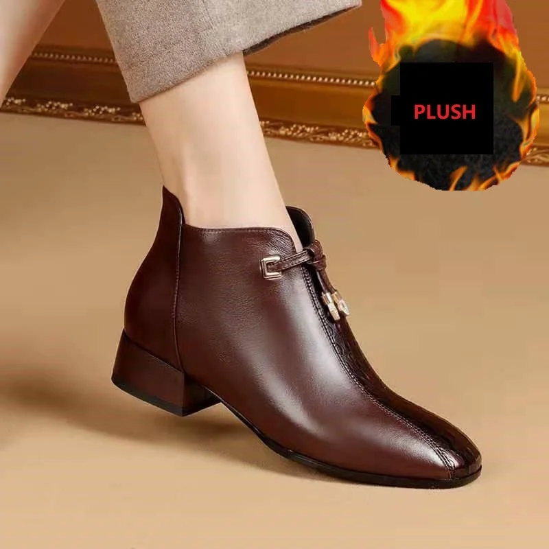 FHANCHU Microfiber Leather Women Naked Boots,2021 Autumn/Winter Shoes,Ankle Botas,Side Zip,Pointed Toe,Black,BROWN,Dropshipping