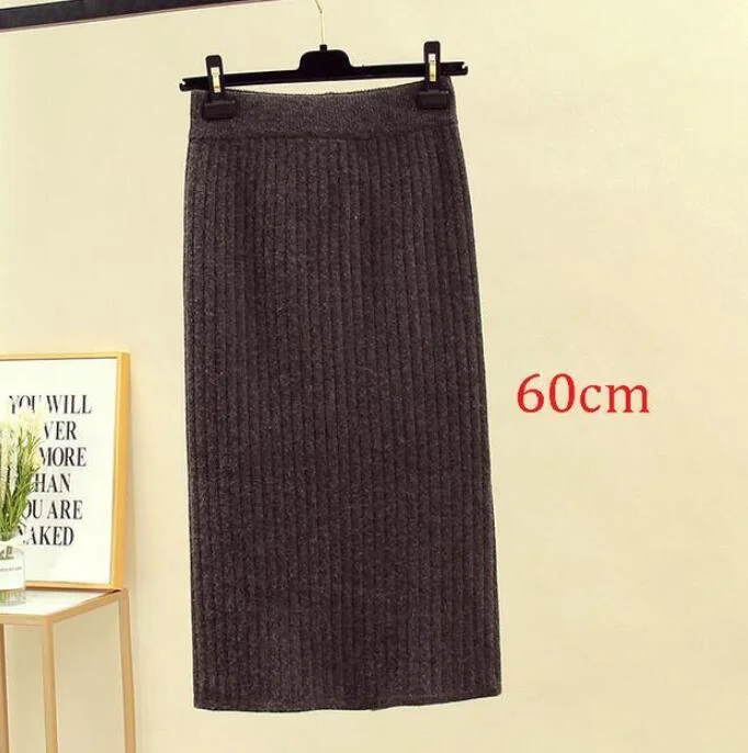 2020 Women's Spring Pencil Knitted Skirt High Waist Warm Elegant Knitting Ribbed Party Skirt Black Solid Ladies Office Skirts