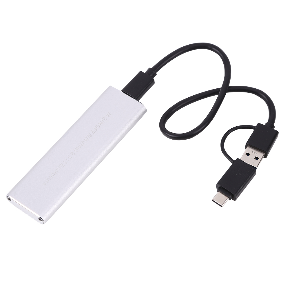 

USB Type-C SSD External Box Aluminum Alloy M.2 NVME/NGFF Enclosure, Silver, 501 Original