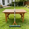 Thatch Rake with Wheels Steel Metal Dethatcher Rake with Adjustable Handle for Cleaning Dead Grass Loosening Soil Lawn Care