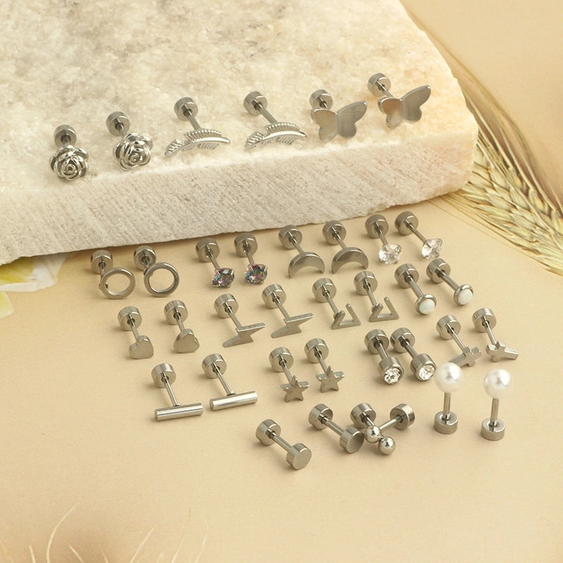 1 Set Ear Cartilage Rings & Studs Minimalist Classic Style Solid Color 304 Stainless Steel Plating Ear Cartilage Rings & Studs