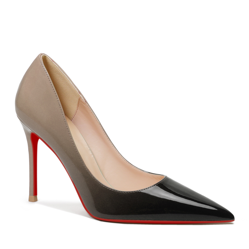 100mm Women's Red Bottom Pointed Toe Gradient High Heels Party Daily Wedding Patent Pumps-MERUMOTE