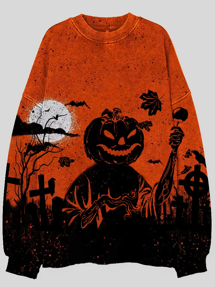 Broswear Halloween Pumpkin Skull Face Print Sweatshirt