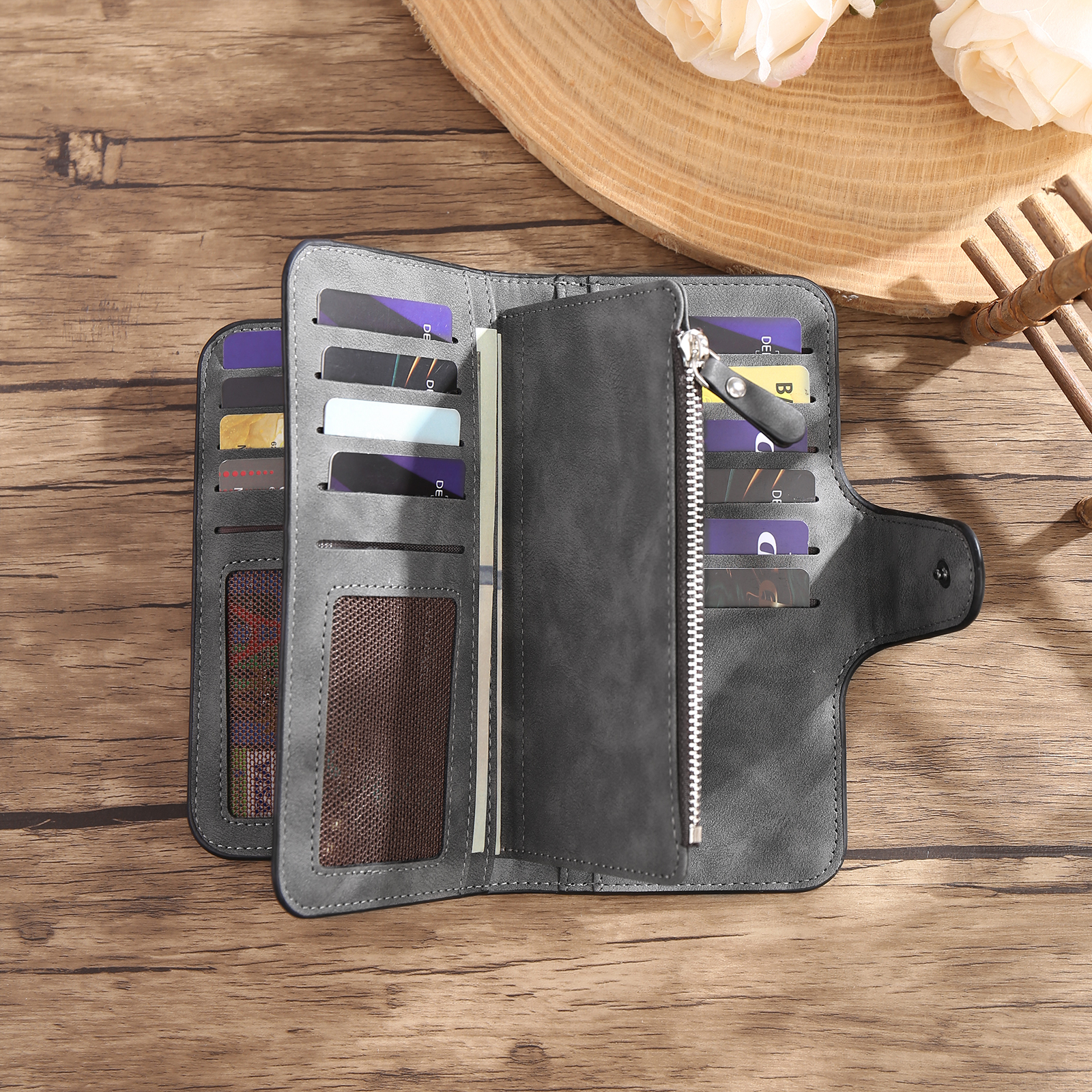 Portafoglio in PU pelle con 1 letetra & 1 testo & 1 nome & 1 foto personalizzati per mamma/nonna