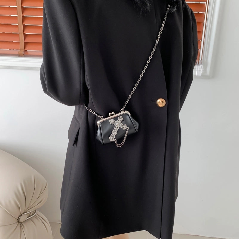 Halloween Women’s Small Pu Leather Cross Skull Streetwear Buckle Crossbody Bag