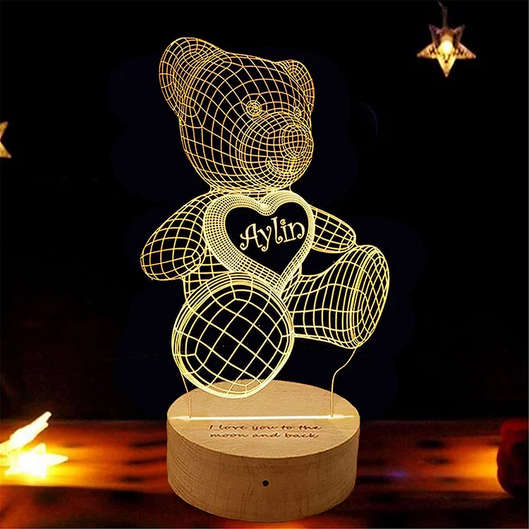 Personalized Bear 3D Night Light Changeable Color Lamp for Kids