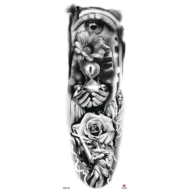 Full Arm Temporary Tattoos Sleeve for Men Women Realistic Fake Tatoo Warrior Lion Mechanical Skull Wolf Rose Tatto Sticker Totem