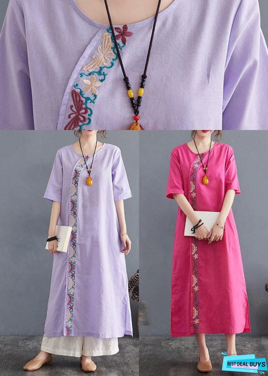 Organic Rose side open Cotton Linen Summer Vacation Dresses