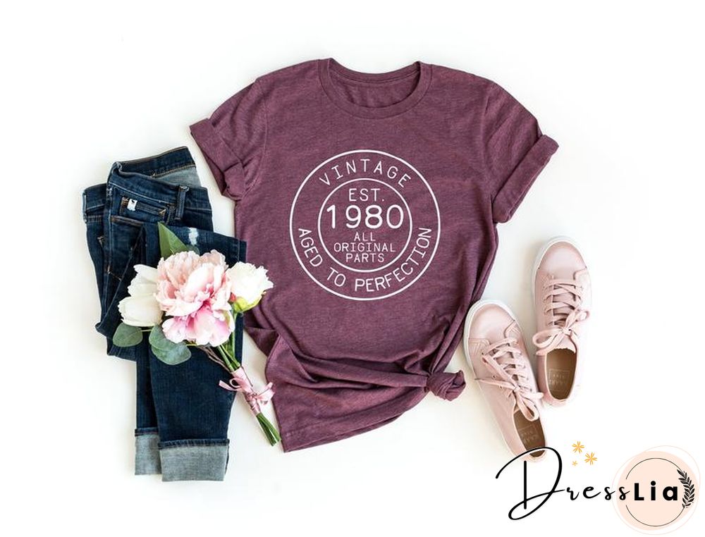 VINTAGE 1980 SHIRT 42ND BIRTHDAY FUNNY GRAPH COTTON WOMEN TSHIRTS SHORT SLEEVES TEES PLUS