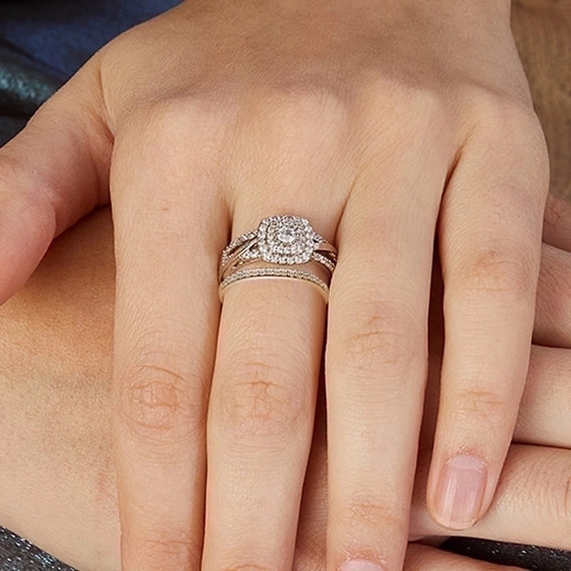 Elegant Square Copper Plating Inlay Zircon White Gold Plated Gold Plated Rings