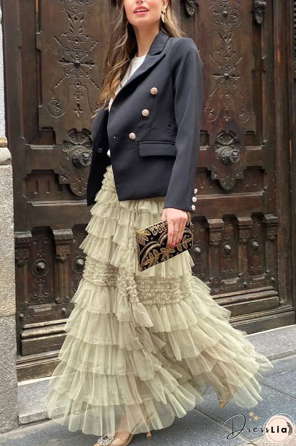 City Empress Tiered Elastic Waist Tulle Maxi Skirt