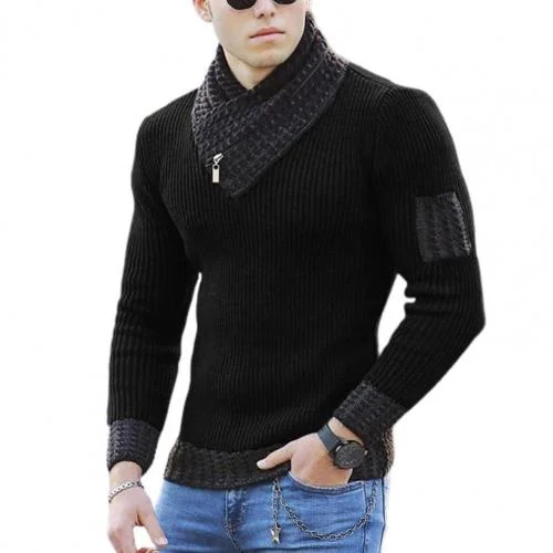 Long Sleeve Scarf Collar Sweater Men Streetwear Autumn 2021 Soft Color Block Slim Male Knit Sweater Pullover Tops Sweatshirt